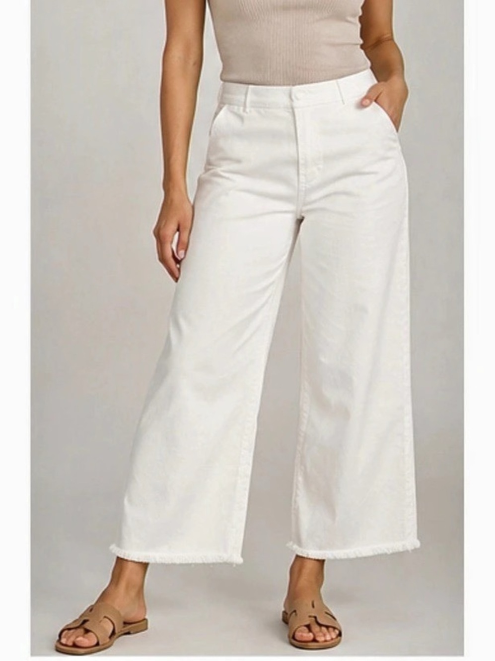 LOFT Rivete High Rise Wide Leg Crop Jeans in White/Ivory Wide Leg Pants 14